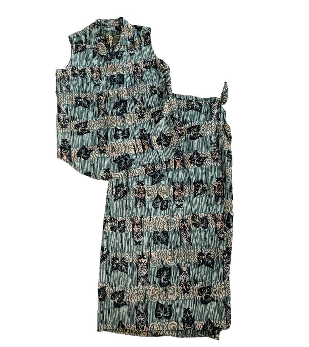 Reyn Spooner Hawaiian Traditions Tiki Print Womens Outfit Top Wrap Skirt M RARE